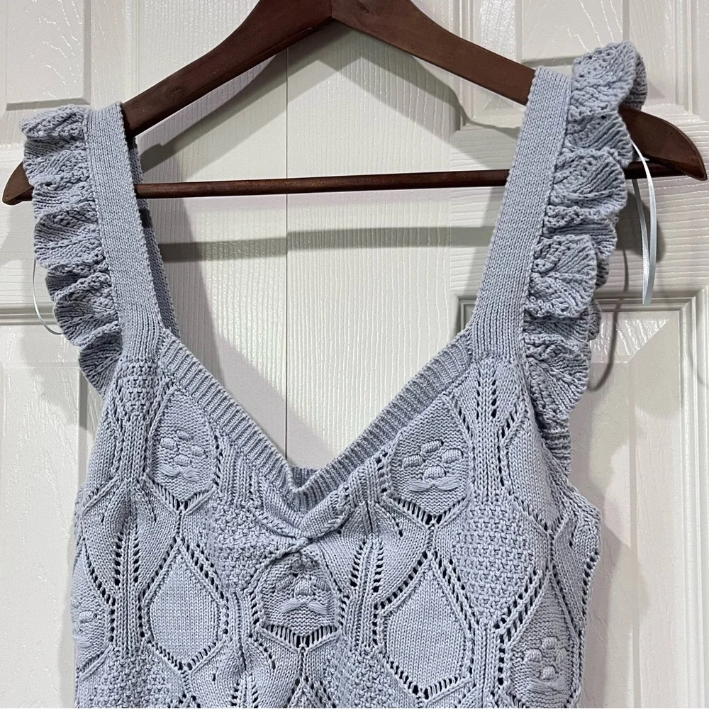 Chelsea & Violet Pointelle Stitched Scalloped Eyelet Knit Tank NWT